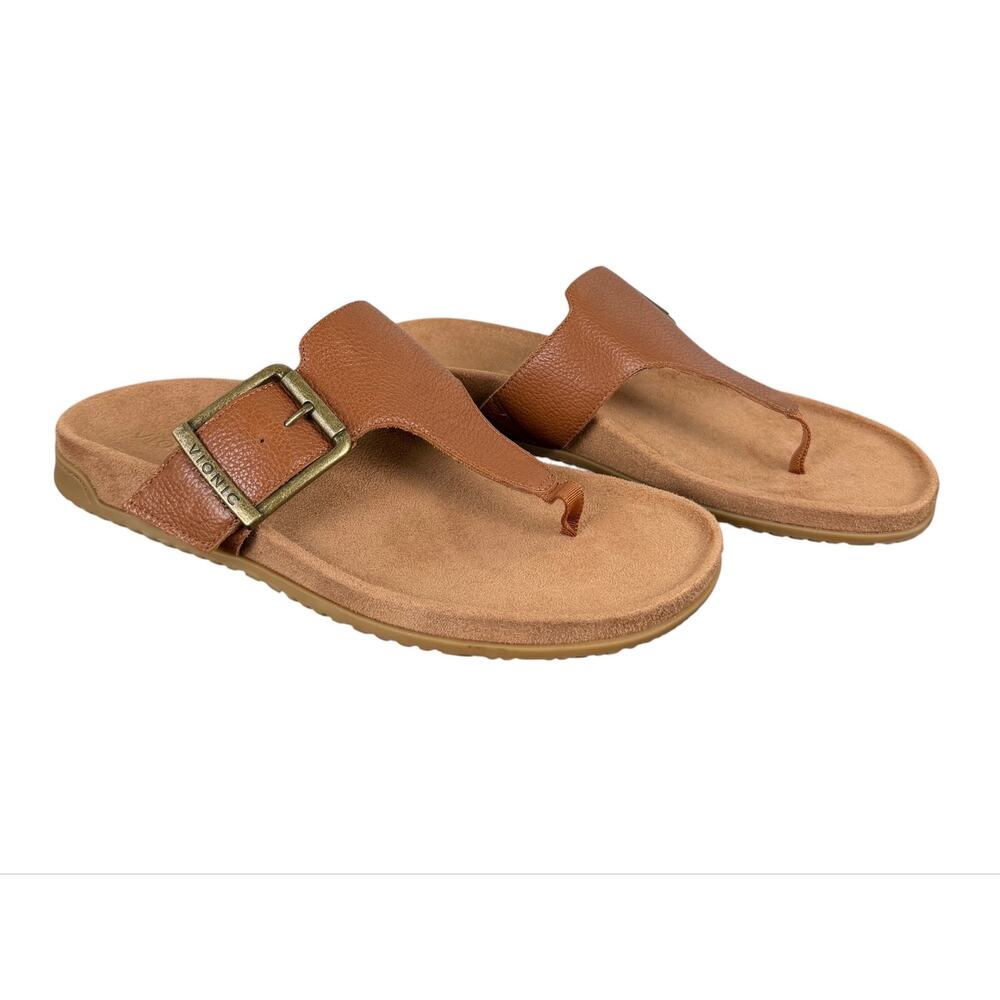 Vionic Emma Sandal Tan Leather Size 11 Wide Classic Comfort Minimalist NEW